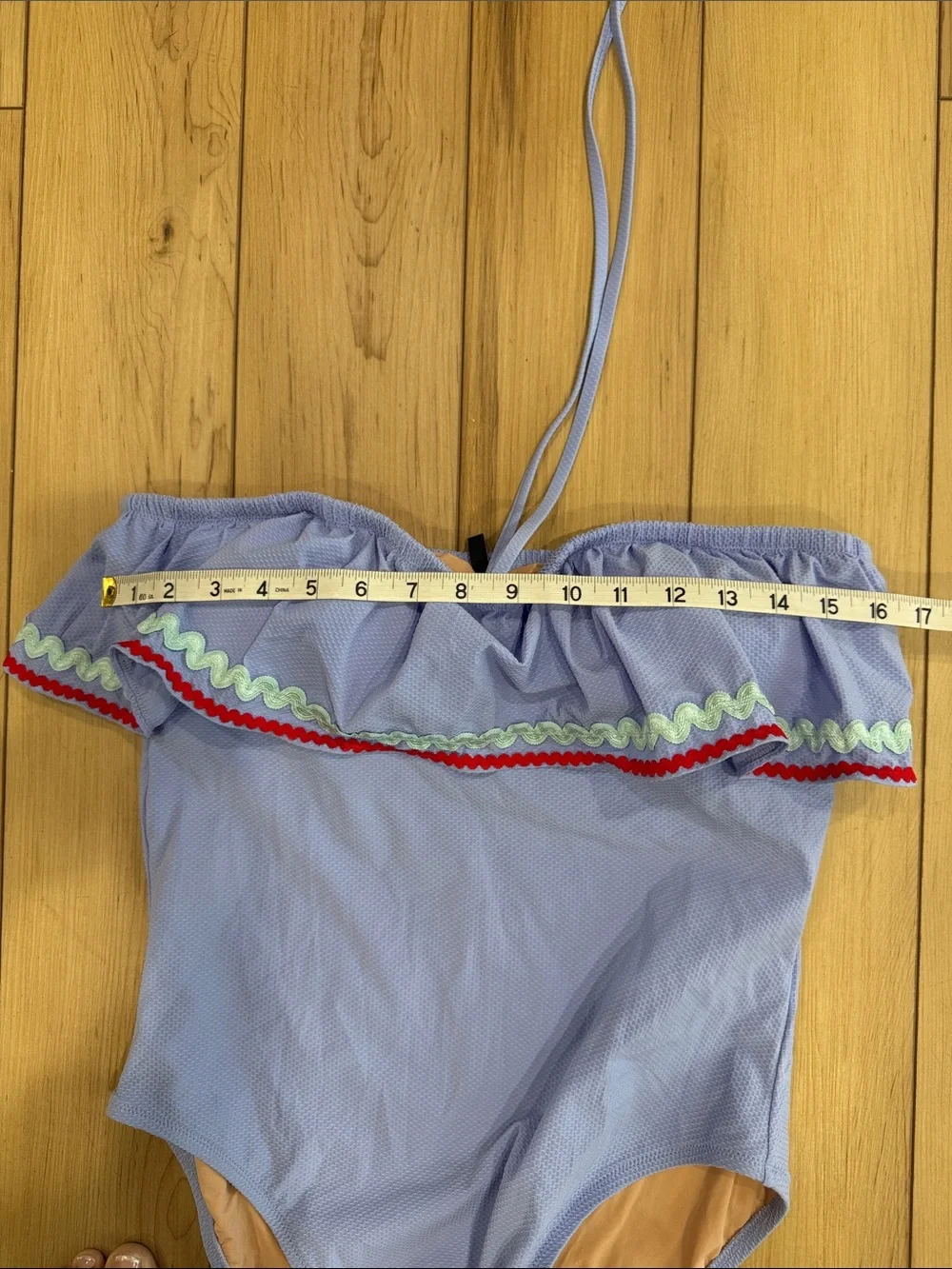 J. Crew Light Blue One-Piece Swimsuit with Ruffle Trim